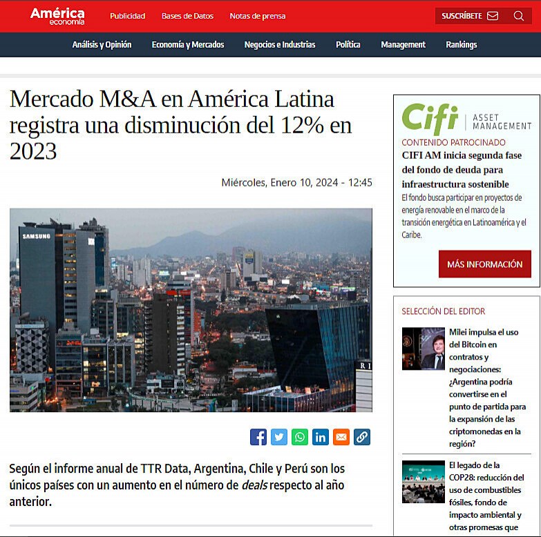 Mercado M&A en Amrica Latina registra una disminucin del 12% en 2023